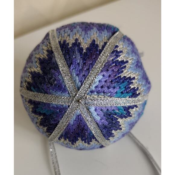 Japanese Temari Ball, Handmade, Purple & Blue, Multilayered Decorative Ball - Picture 2 of 3